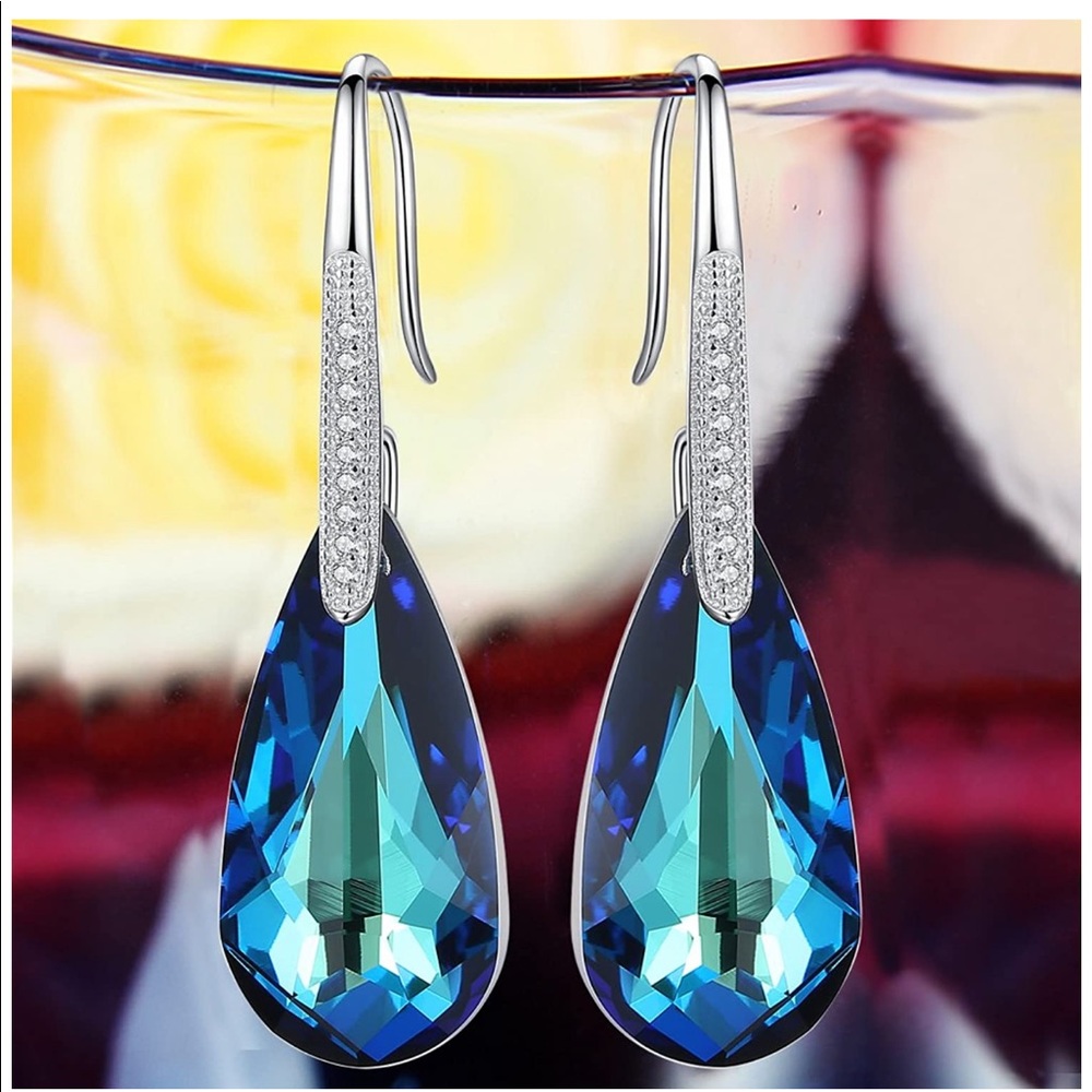 Sterling Silver CZ Teardrop Hook Dangle Earrings